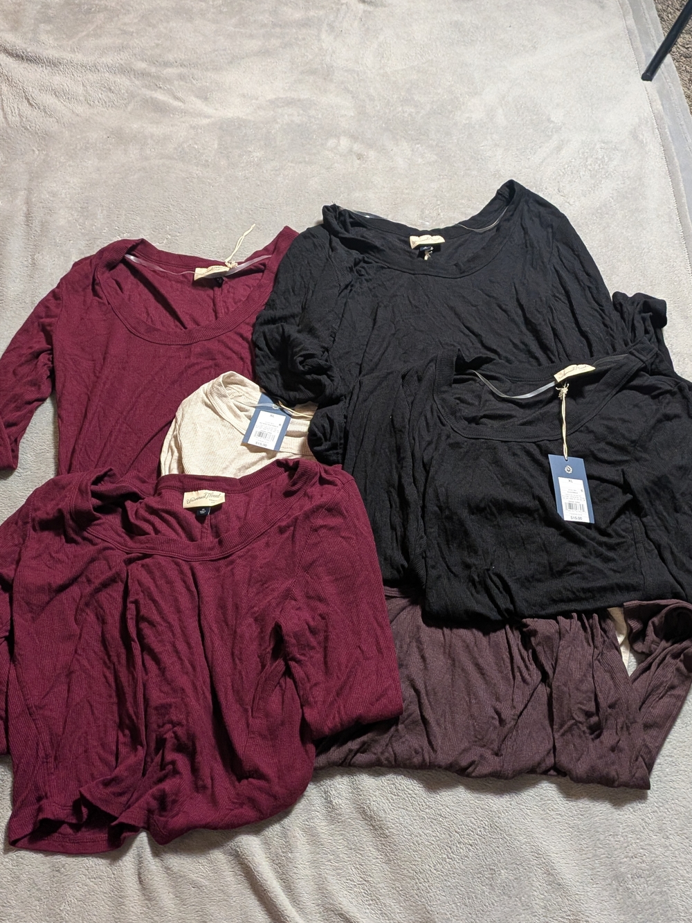 Universal Thread Women's Long Sleeve Scoop Neck Tops - Black, Burgundy, Cream